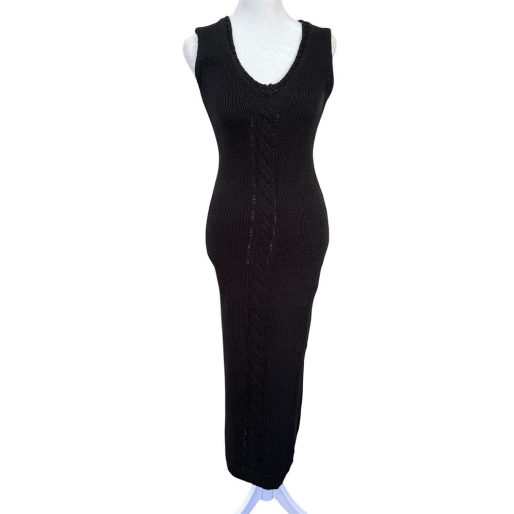 JLUXLABEL Cable Knit Maxi Dress Sz S Black Sleeveless V Neck Bodycon Resort wear